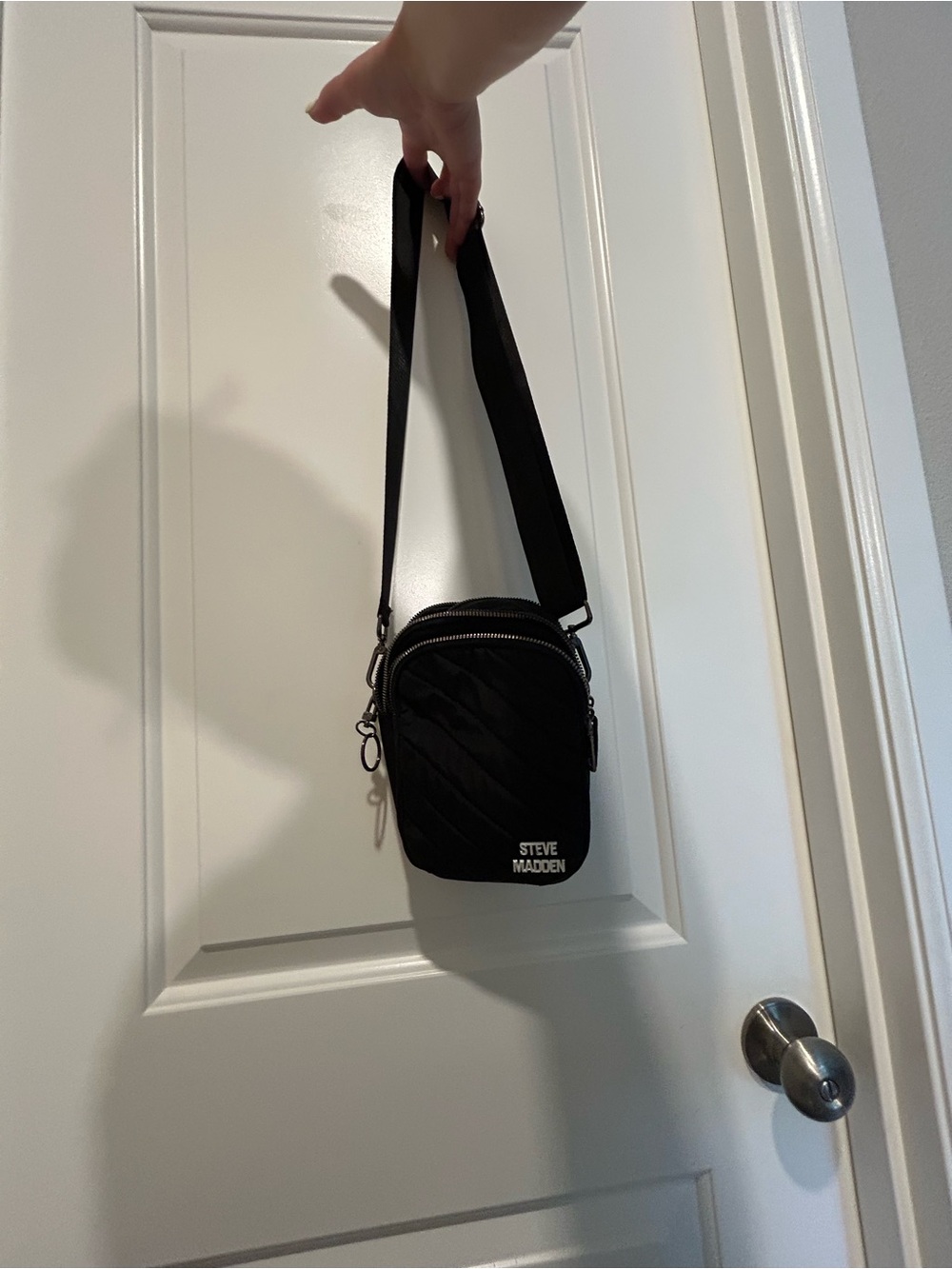 Steve Madden Black Quilted Crossbody Belt Bag